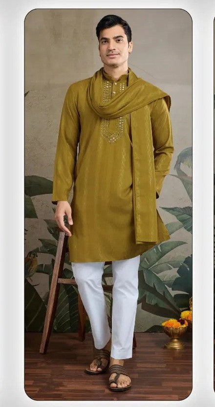 Men's Viscose Kurta Set with Dupatta and Pajama