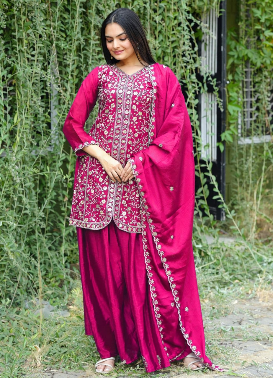 New Designer Chinon Sharara Suit ✨ with Elegant Sequin Embroidery – Perfect for Parties & Festive Occasions