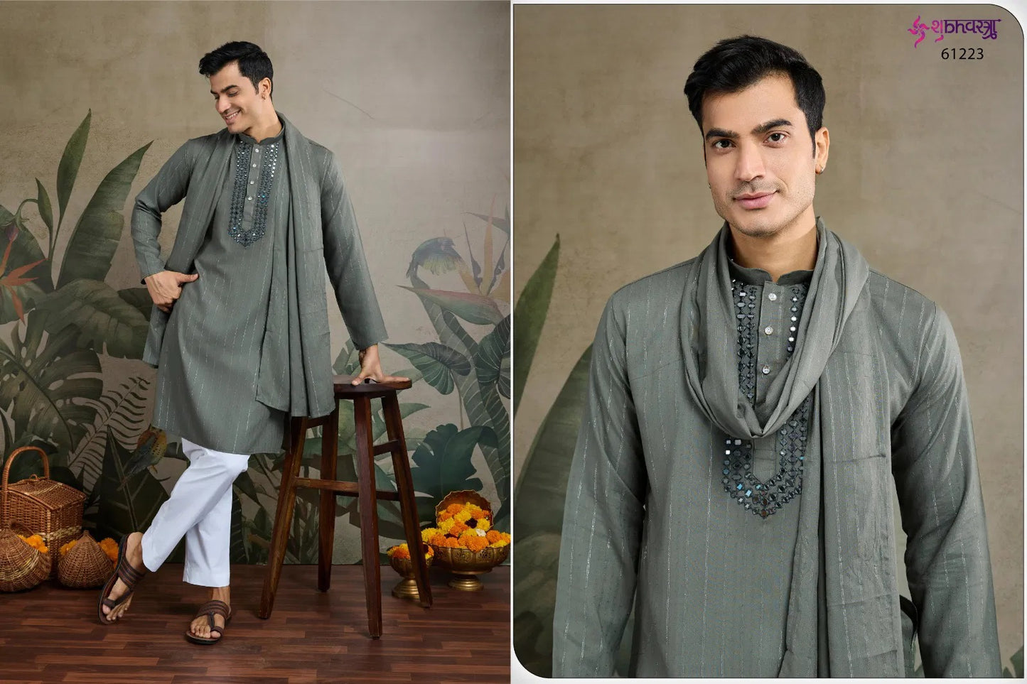 Men's Viscose Kurta Set with Dupatta and Pajama