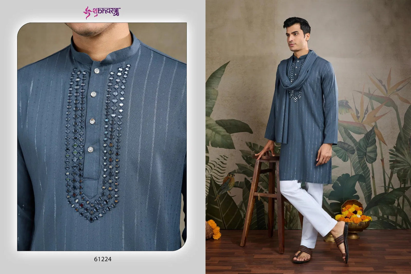Men's Viscose Kurta Set with Dupatta and Pajama