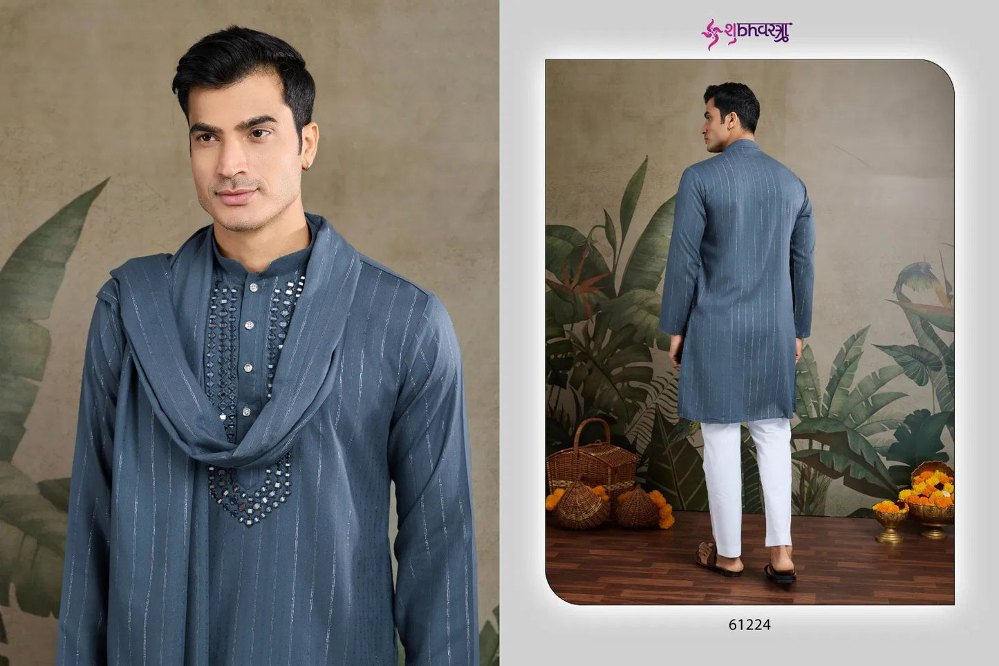 Men's Viscose Kurta Set with Dupatta and Pajama