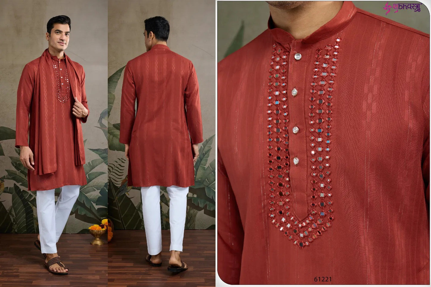 Men's Viscose Kurta Set with Dupatta and Pajama