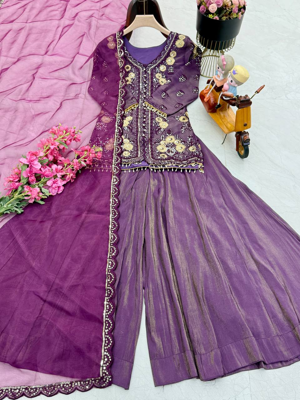 New Designer Party Palazzo & Dupatta Set  – Elegant Ethnic Fashion