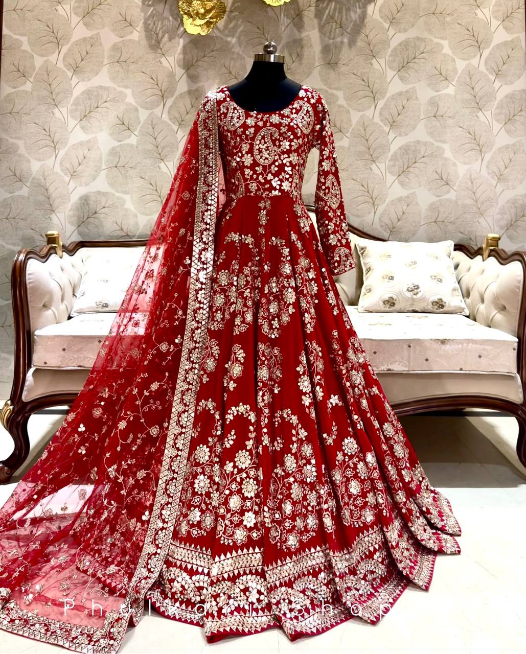Premium Chinon Silk Gown & Pant Dupatta Set – Heavy Embroidery & Sequin Work | Fully Stitched & Ready to Wear