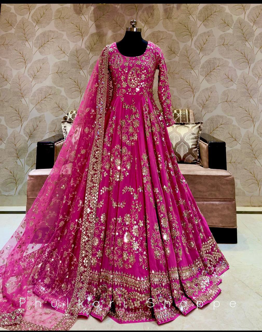 Premium Chinon Silk Gown & Pant Dupatta Set – Heavy Embroidery & Sequin Work | Fully Stitched & Ready to Wear