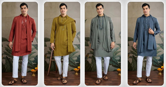 Men's Viscose Kurta Set with Dupatta and Pajama